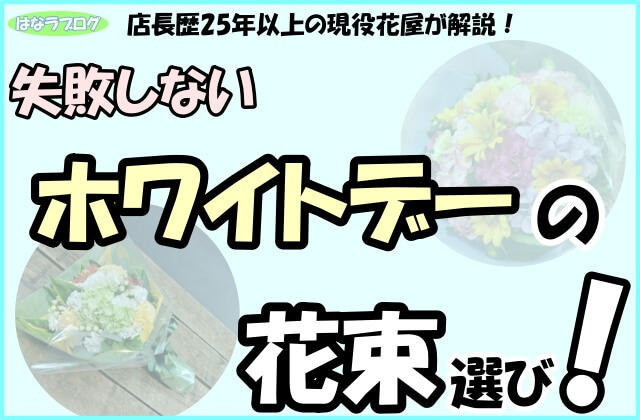 「店長歴25年以上の現役花屋が解説！失敗しないホワイトデーの花束選び！」の文字